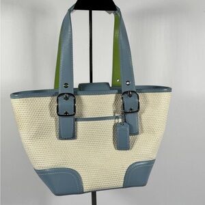 Vintage Y2K Coach Small Straw with Blue Leather Satchel 4467